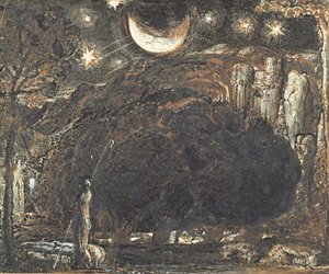A Shepherd and his Flock under the Moon and Stars, c.1827 (pen und ink wash on paper)